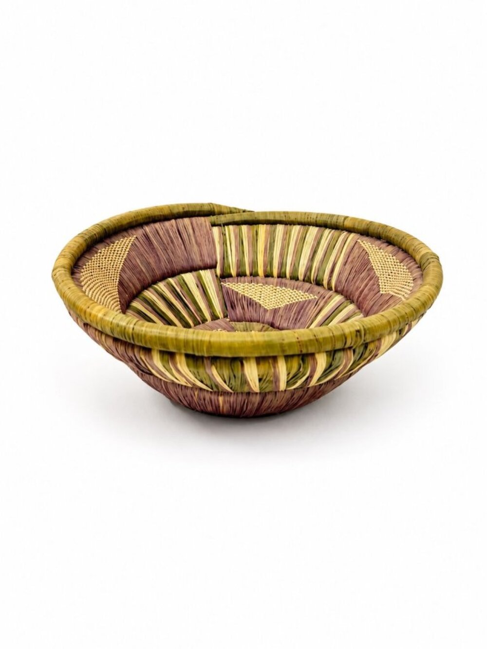 Basket Pima Coiled Woven Gathering Star Design Green Purple Vintage Hand Woven N
